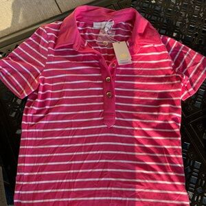 Tory Burch NWT pink and white stripe polo size M